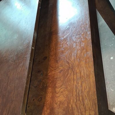 Sale Photo Thumbnail #49: Milo Baughman Style Burl Wood Parsons Dining Table 3'3"x9'2"