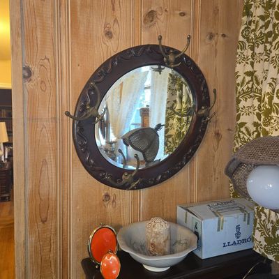 Sale Photo Thumbnail #336: Victorian Style Oval Wall Mirror with Coat Hooks