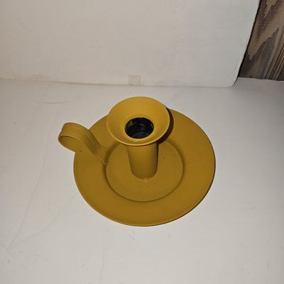 Sale Photo Thumbnail #1020: Vintage Mustard Yellow Metal Chamberstick Candle Holder