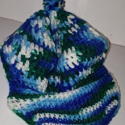 Sale Photo Thumbnail #969: Hand-Crocheted Variegated Yarn Bucket Hat with Brim