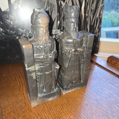 Sale Photo Thumbnail #435: Carved Soapstone Scholar Warrior Bookends