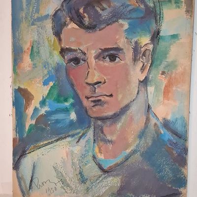 Sale Photo Thumbnail #369: Mid-Century Modernist Portrait, Signed Pimm, 1950 10"x13"