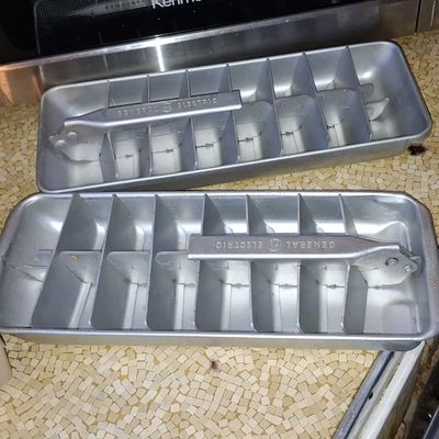 Sale Photo Thumbnail #975: Vintage General Electric Aluminum Ice Cube Trays (Pair)