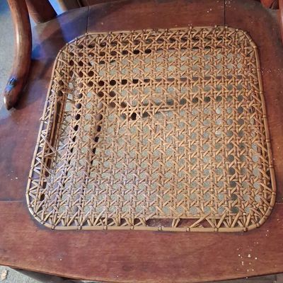 Sale Photo Thumbnail #481: Victorian Era Oak Press-Back Spindle Chair with Cane Seat