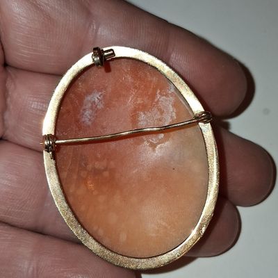 Sale Photo Thumbnail #597: Vintage Hand-Carved Shell Cameo Brooch in Gold-Filled Setting