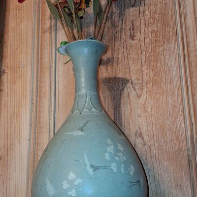 Sale Photo Thumbnail #343: Korean Celadon Vase with Crane and Cloud Motifs
