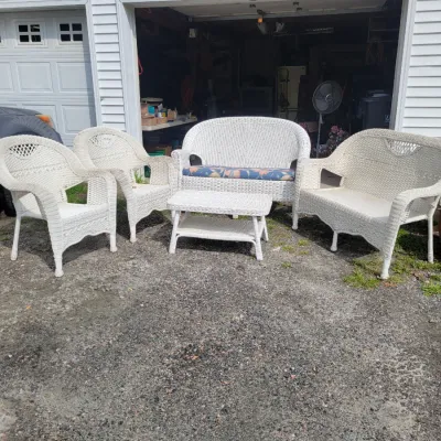 Sale Photo Thumbnail #14: White Wicker Patio Set