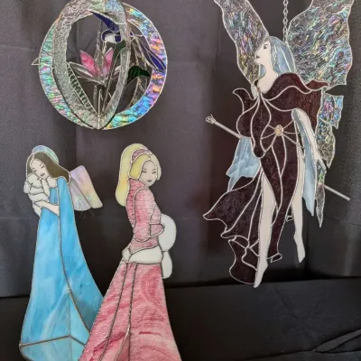 Handmade Stained Glass Art Lot - Fairy and Angel Figures