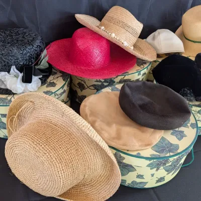 Vintage Womens Hat Lot of 8+ - Straw, Velvet & Sun Hats