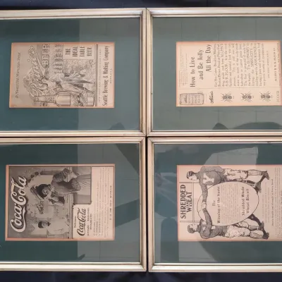 Antique Framed Advertising Lot of 4 - Coca-Cola, Rainier Beer