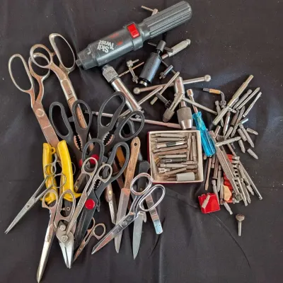 Scissors and Shears Lot with SKIL Cordless Drill Model 210