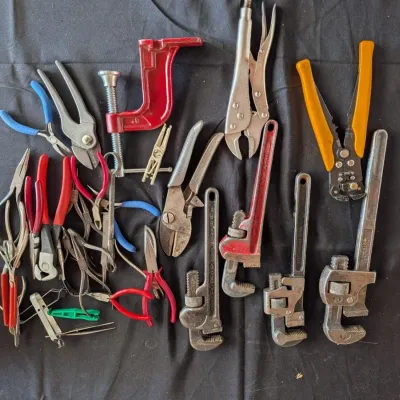Hand Tool Lot - Locking Pliers, Wire Stripper, Pipe Wrench