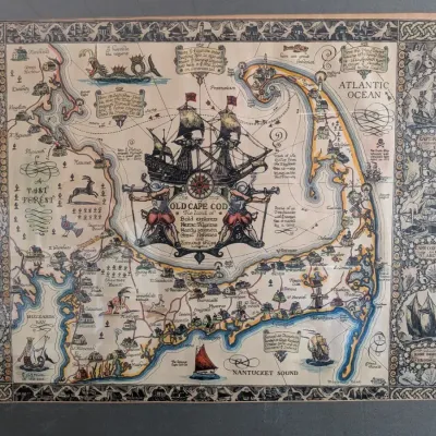 Framed Old Cape Cod Pictorial Map - Vintage Decorative Print