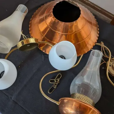 Vintage Copper Oil Lamp Style Wall Sconce & Hanging Light Fixture