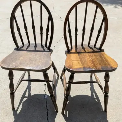 Vintage Windsor Style Bow-Back Wood Chair Pair