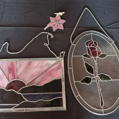 Handmade Stained Glass Panel Lot - Sunset, Rose, Star