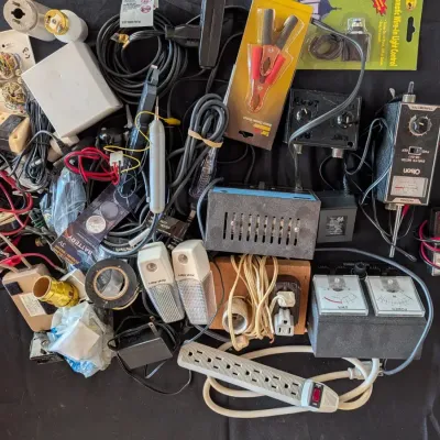 Battery Charger, Olson SWR Meter, and Electronics Lot