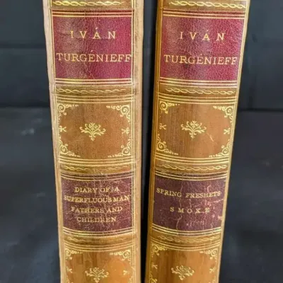 Antique Ivan Turgenieff Works Leather - Bound Volume Set 1904
