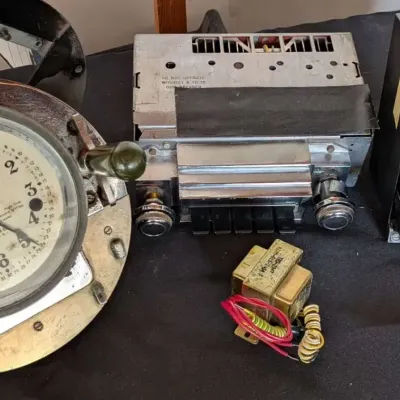 Antique Industrial Time Clock Mechanism and Delco Radio