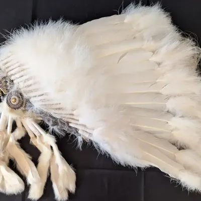 White Feather & Beadwork Ceremonial Fan/Headdress Piece