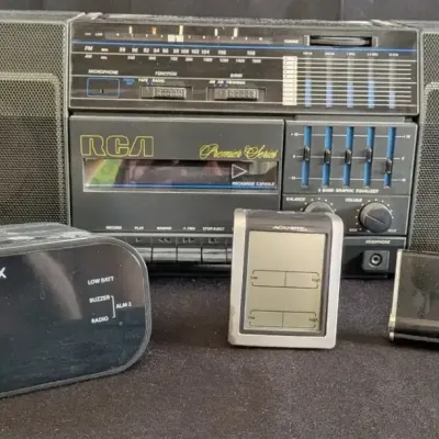 Vintage Electronics Lot - RCA Boombox, Timex & Lotus Clocks
