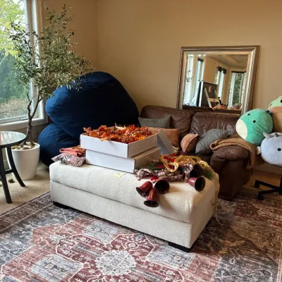 Fall decor, ottoman, couch & mirror