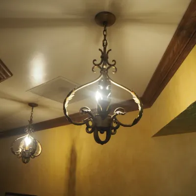 Sale Photo Thumbnail #16: Traditional hanging chandelier featuring ornate iron scrollwork and leaf-inspired detailing in an antiqued finish. A distinctive Old World fixture suitable for a hallway, foyer, or intimate dining area. Buyer responsible for removal.