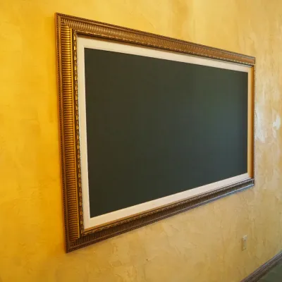 Sale Photo Thumbnail #3: Oversized framed display or chalk board with an ornate antiqued frame and wide white inner border. A substantial statement piece suitable for a clubhouse, restaurant, office, event space, or large residential wall. 74"w x45h"