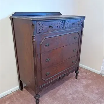 Vintage flame walnut chest of drawers