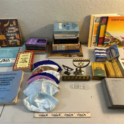 Judaica Lot - Kippah, Hanukkah Menorah, Candles, books++