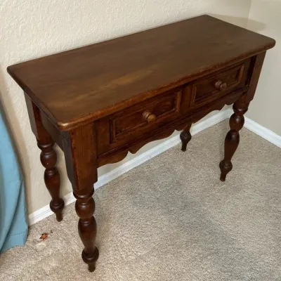 Vintage Rustic Pine Two Drawer Table 36x15x30