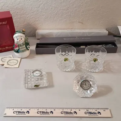 Waterford Crystal - Cake Knife, Rocks Glasses, Clocks, Ceramic Snowman