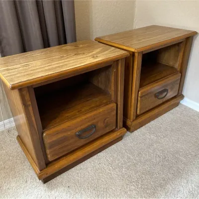2 Vintage Wood W/ Formica Top 1 Drawer Nightstands 
