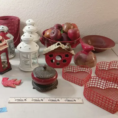 Decor #8 - Wood Fruit, Red Ceramics, Lanterns, Heart Baskets