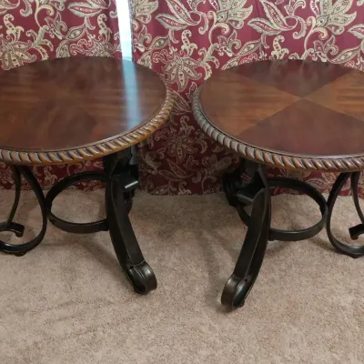 Ashley Furniture Wood & Metal End Tables- 24 In Round X 24 In Tall