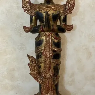 Very large Burmese Wood Gilt Theppanom Guardian Statue 47” Tall