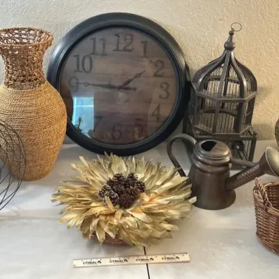 Large Rustic Decor #7 - Wall Clock, Baskets, Birdcage+++