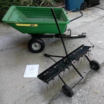 John Deere 8 Yd Trailer, Agri-fab Dethatcher