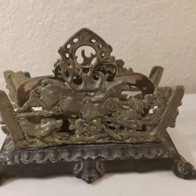 Late 1800s Bradley & Hubbard? English Brass Stag W/Hunting Dogs Mail Holder