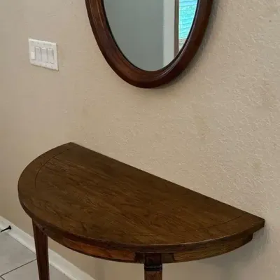 Wood Demilune Console Table & Mirror 39x20x30