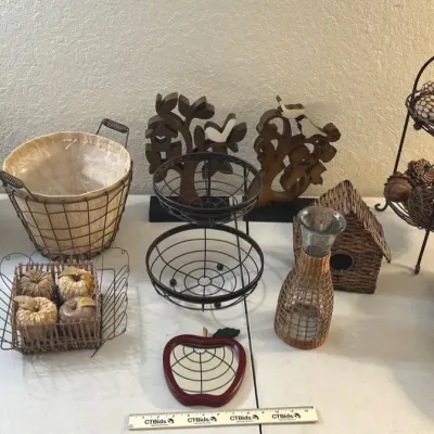 Decor #6 - Wood Acorns, Wicker Birdhouse, Bee Wall Hook++