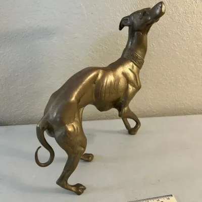 Very Large Solid Brass Greyhound Dog Statue 16” 