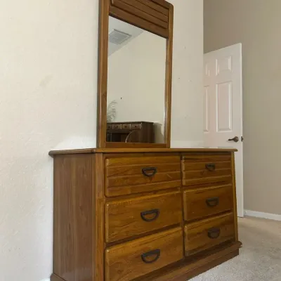 Vintage Wood W/ Formica Top Dresser W/ Mirror 51x18x76