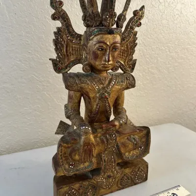 Burmese Jambupati Wood Gilt Buddha Statue 16”