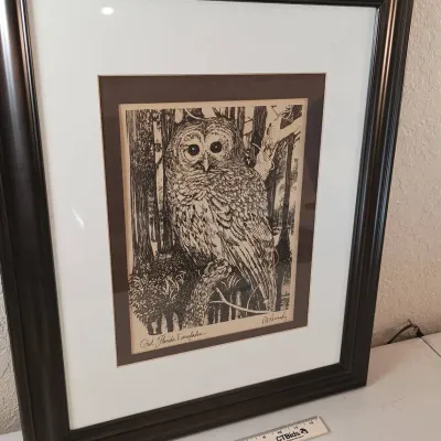 Original R.E. Kennedy 'Owl Florida Everglades' Pen & Ink Drawing