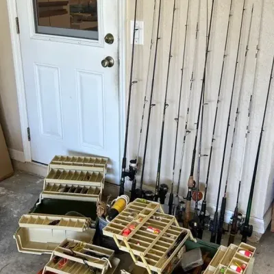 Huge Fishing Lot -13 poles, tackle, reels- Ryobi, Bantam, Daiwa+++