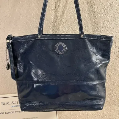Vintage Coach Authentic F19198 Stitched Tote Bag Blue 