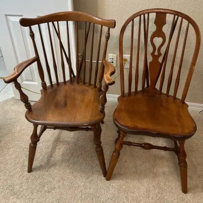 Two Vintage Solid Wood Fiddleback Windsor Chairs 