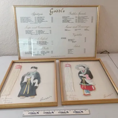 Vintage Gaddi's Hong Kong Menu & Fabric Art Pictures