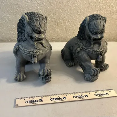 Asian Cast Concrete Foo Dogs 9x5x9